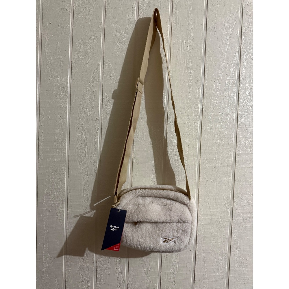 Reebok Dani Sherpa Fleece Crossbody Bag Cream White 2.2L NWT